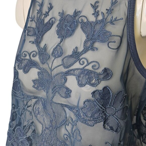 Anthropologie Mesh Appliqué Tank Floral Embroidered Sheer Blue Size XS NWT - Picture 10 of 10